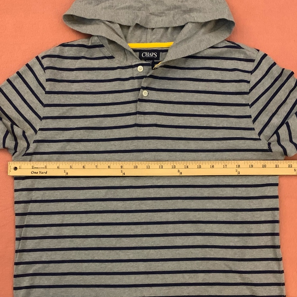 CHAPS Striped Hoodie - All Cotton 2 Button - Picture 4 of 5